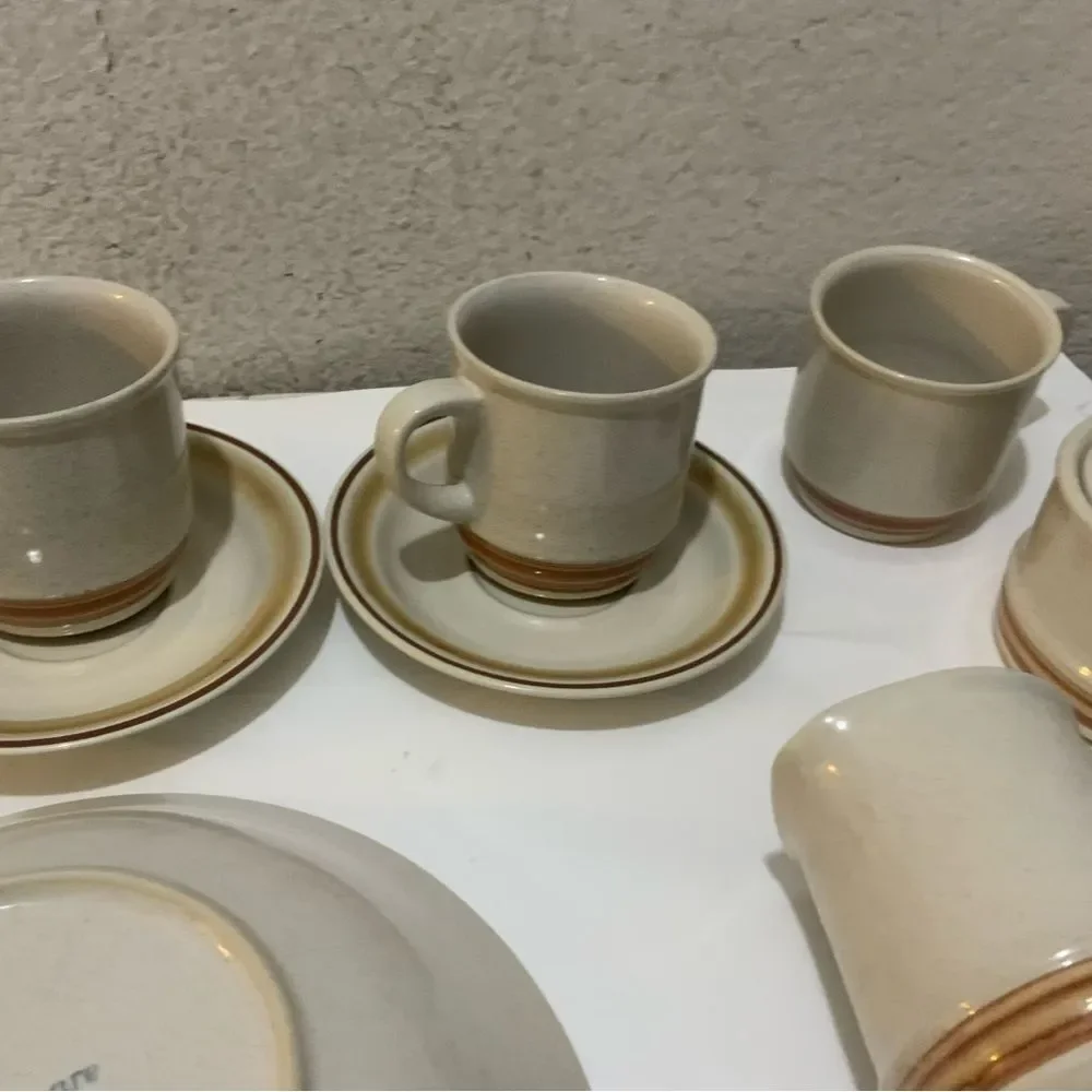 Vintage Japan Stoneware Set salad bowl creamer sugar bowl cups suacers G10